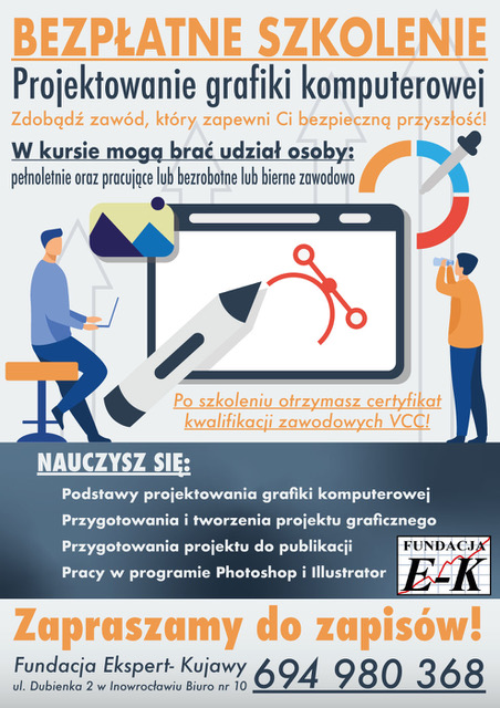 Kurs „Prowadzenie obsługi biura” oraz „Projektowanie Grafiki Komputerowej” w Fundacji Ekspert-Kujawy w Inowrocławiu